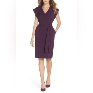 NWT - Eliza J Ruffled Sleeve Sheath Dress - purple - size 14 runs small